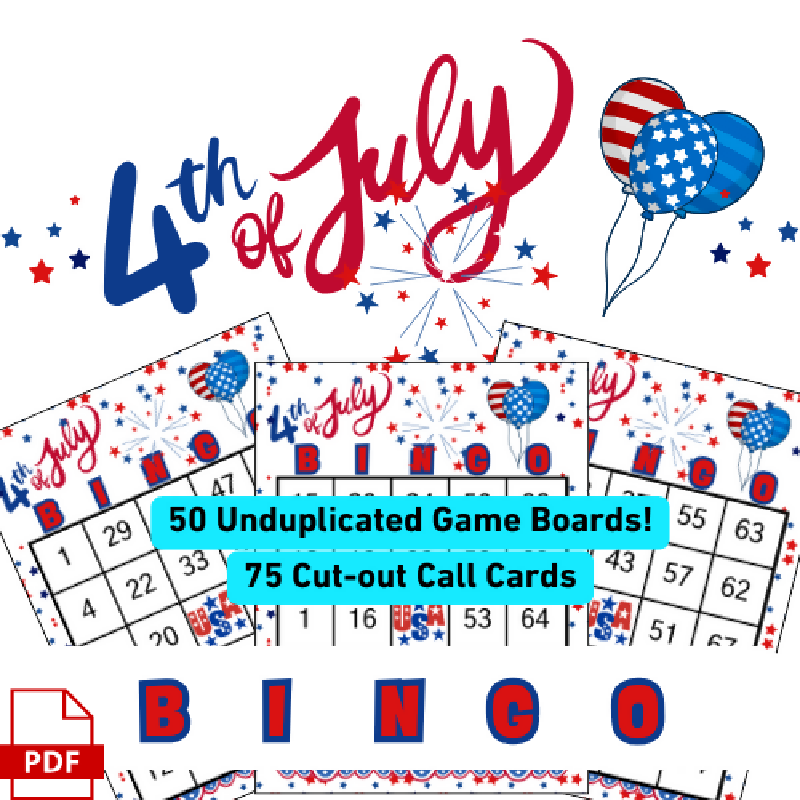 4th of July BINGO | Independence Day Bingo Printable | 50 Unique Game Boards | 75 Call Cards