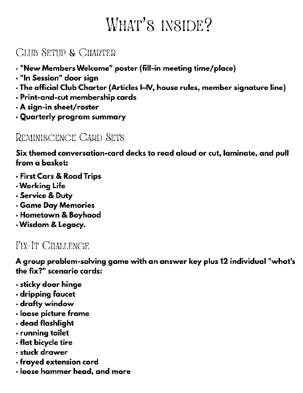 Senior Men's Activity Bundle | Printable Memory Care & Assisted Living Games | Activity Director Resource | Men’s Group Activities