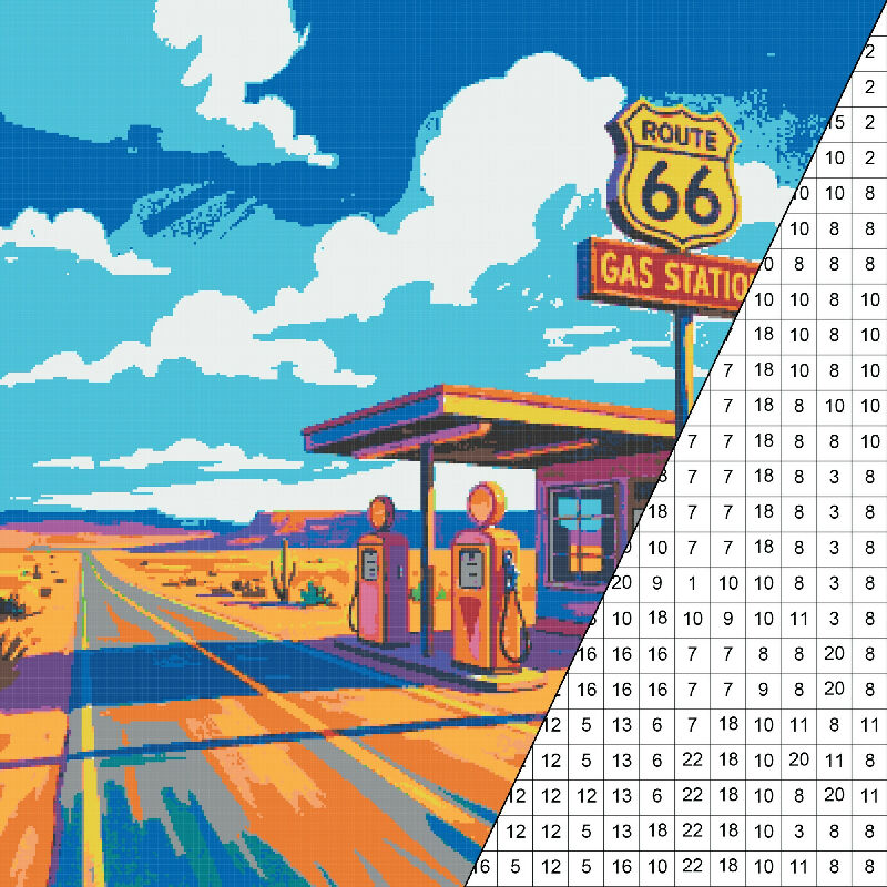 Route 66 Gas Station Collaborative Color by Number | Giant Group Activity Poster | Nostalgia Activity | Watercolor Style