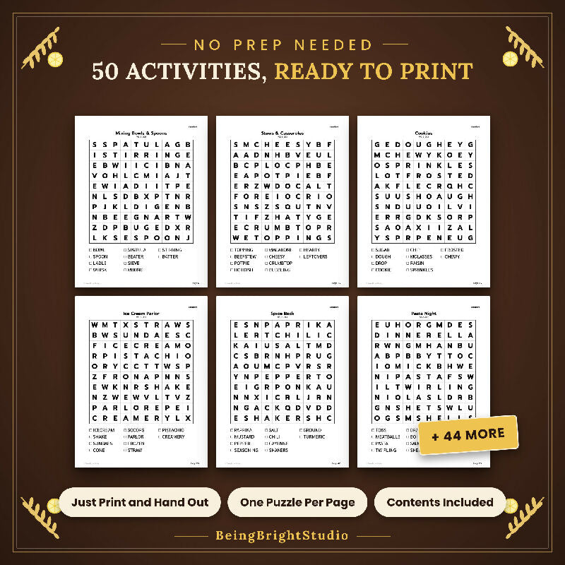 Kitchen Word Search for Seniors, Extra Large Print, 50 Home Cooking Puzzles, Group Bingo Cards