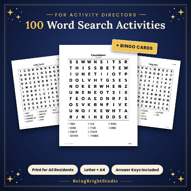 Extra Large Print Word Search for Seniors, 100 New Year Puzzles, Bonus Bingo Cards