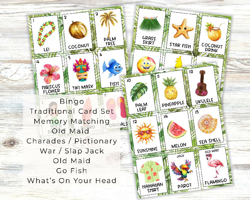 BIG Hawaiian Luau Activity Bundle, Bingo Boards, Playing Card, Scavenger Hunt, Includes Activity Protocols for Recreation Directors / Group
