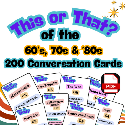 This or That? 200 Reminiscence Cards for Dementia & Seniors | 60s 70s 80s Conversation Starters | Activity Director Printable Memory Care Game