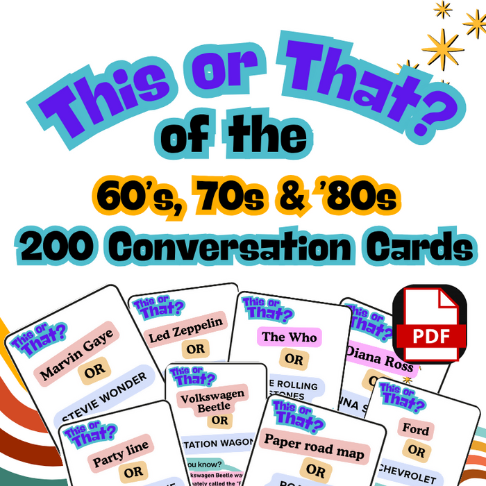 This or That? 200 Reminiscence Cards for Dementia & Seniors | 60s 70s 80s Conversation Starters | Activity Director Printable Memory Care Game