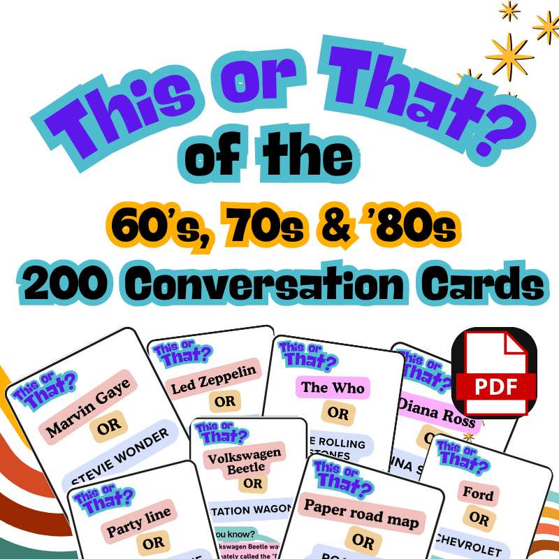 This or That? 200 Reminiscence Cards for Dementia & Seniors | 60s 70s 80s Conversation Starters | Activity Director Printable Memory Care Game