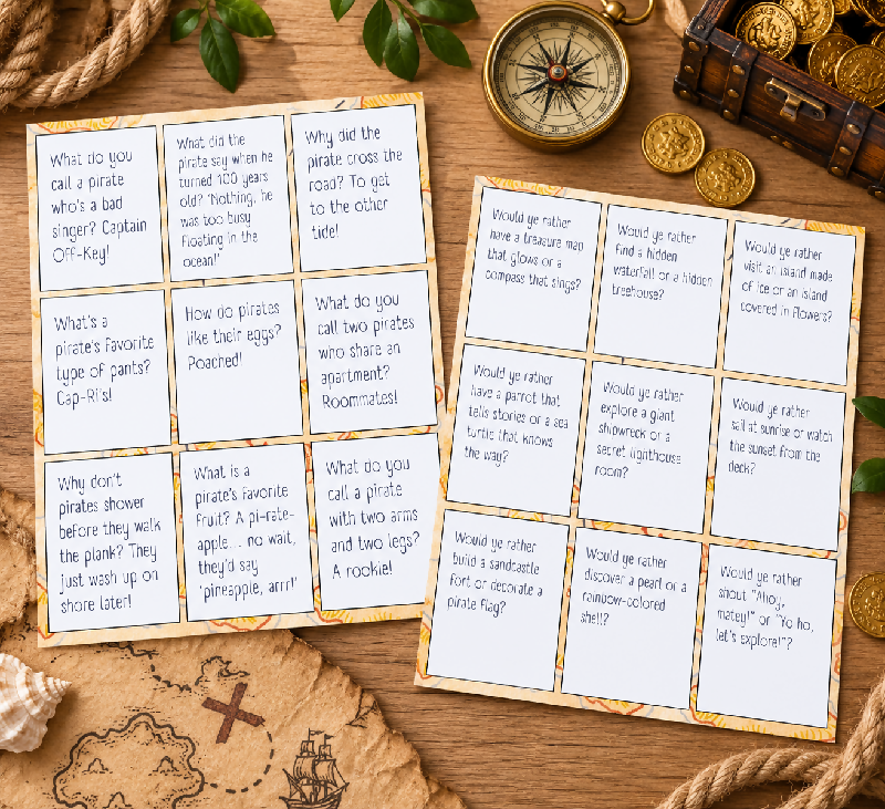 Pirate Riddles, Jokes & Would You Rather Questions, Group Games for Parties or Recreation Activities
