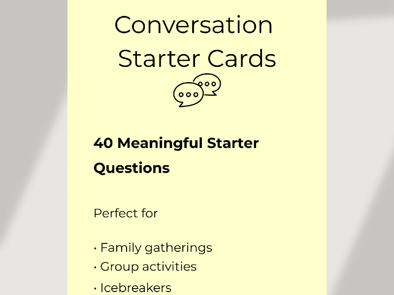 Senior Conversation Starter Cards, Reminiscing Questions, Memory Activity
