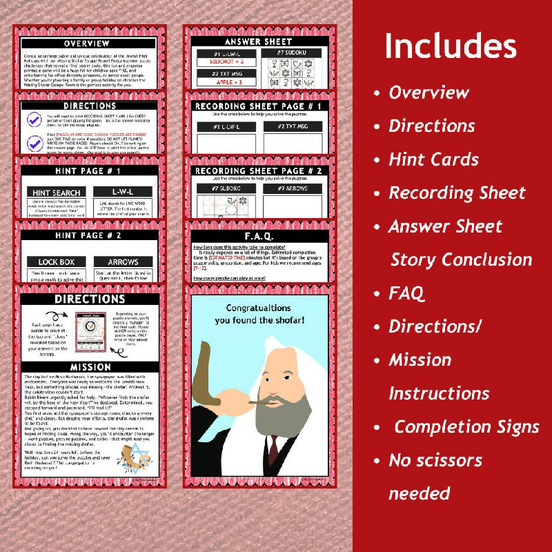 The Missing Shofar | Printable Rosh Hashanah Escape Room for Seniors | Jewish Holiday | Print & Play Group Activity