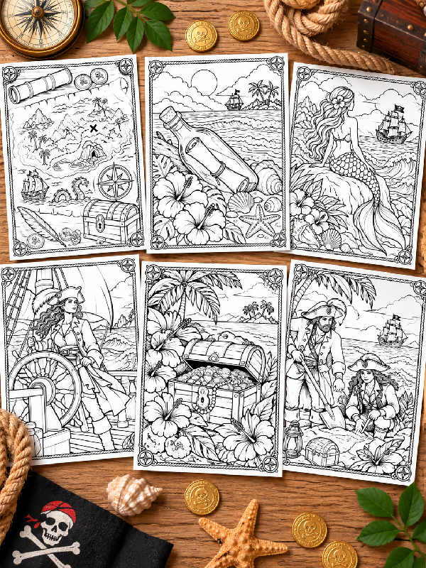 Pirate Coloring Sheets, Design Your Own Craft Pages, Messages and Note Pages, Worksheets for Group Activities