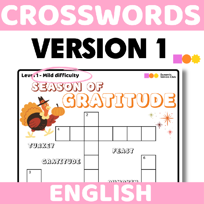 Thanksgiving Season Crossword Puzzles for Seniors | November-Themed Printable Brain Activities for Fine Motor & Cognitive Practice for Older Adults - Autumn-Themed