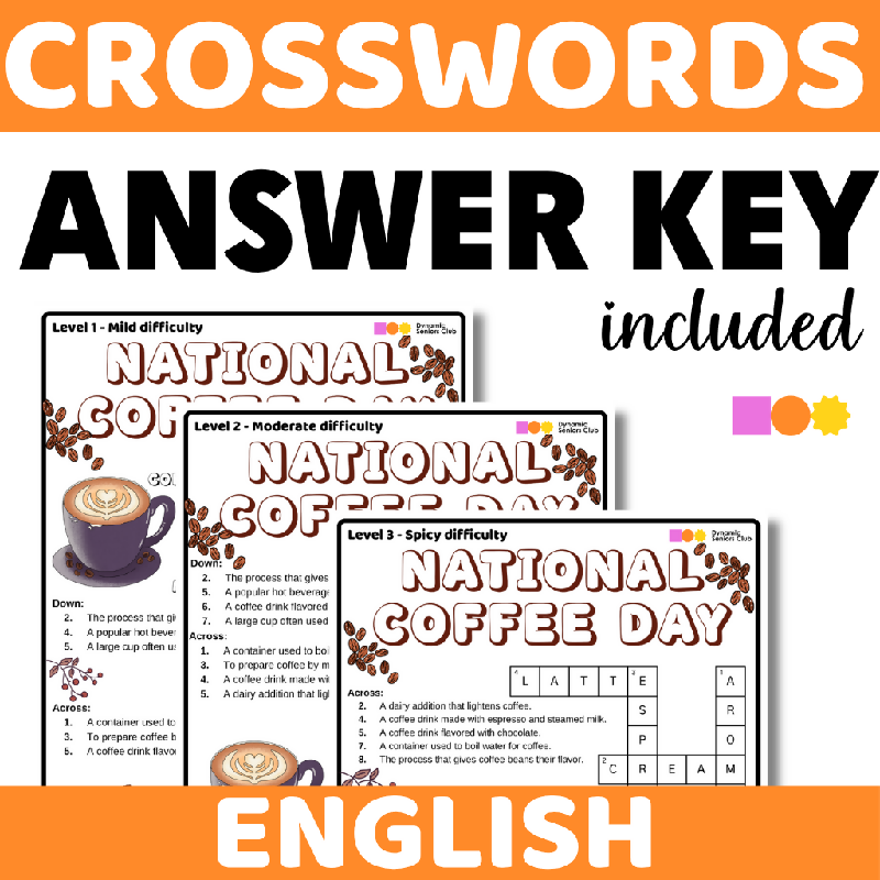 International Coffee Day Crossword Puzzle for Seniors | 3 Difficulty Levels, Cognitive Stimulation & Brain Fitness Activity | Memory Care & Cognitive Engagement