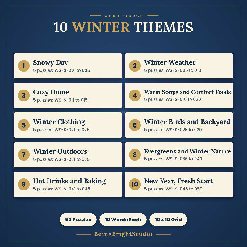 Extra Large Print Winter Word Search for Activity Directors, 50 Printable Puzzles, Bingo Calling Cards, Letter and A4