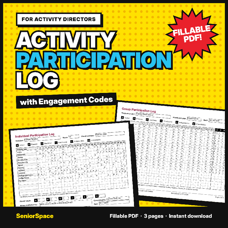 Activity Participation Log with Engagement Codes | Fillable Monthly PDF | Individual and Group Attendance Tracker for Activity Directors