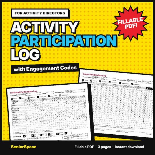 Activity Participation Log with Engagement Codes | Fillable Monthly PDF | Individual and Group Attendance Tracker for Activity Directors