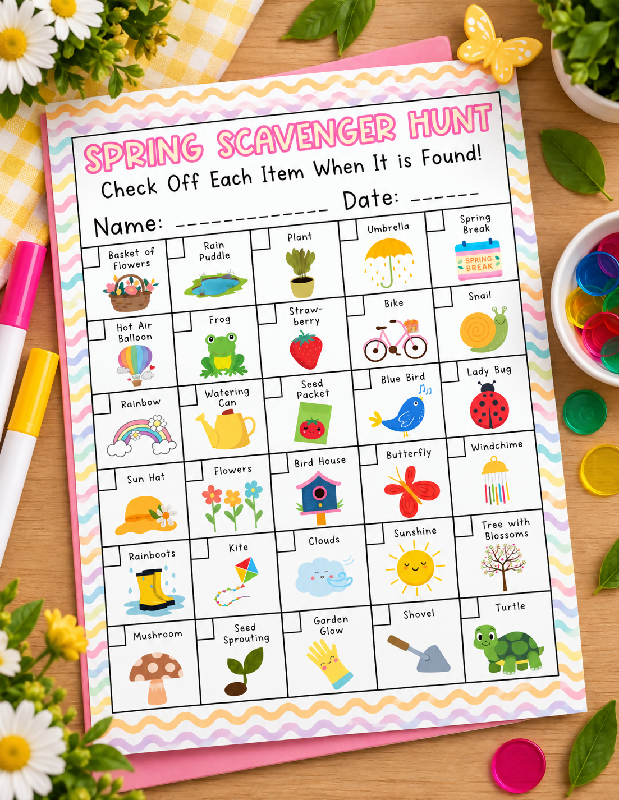 Spring Bingo & Reminiscing Card Game Bundle, 50 Boards, Scavenger Hunt, Memory Matching Flash Cards,  Easter Printable Activities, Playing Cards