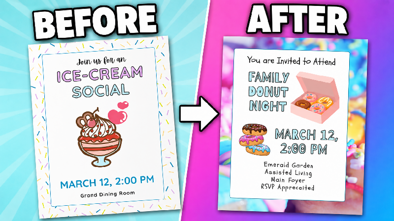 Activity Notification Flyer, Ice Cream Social Family Invitation, Editable Canva Template