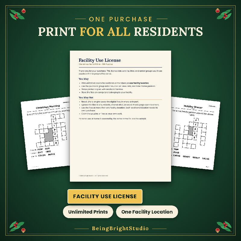 Extra Large Print Christmas Word Fill In for Seniors, 100 Printable Puzzles, Bonus Planner