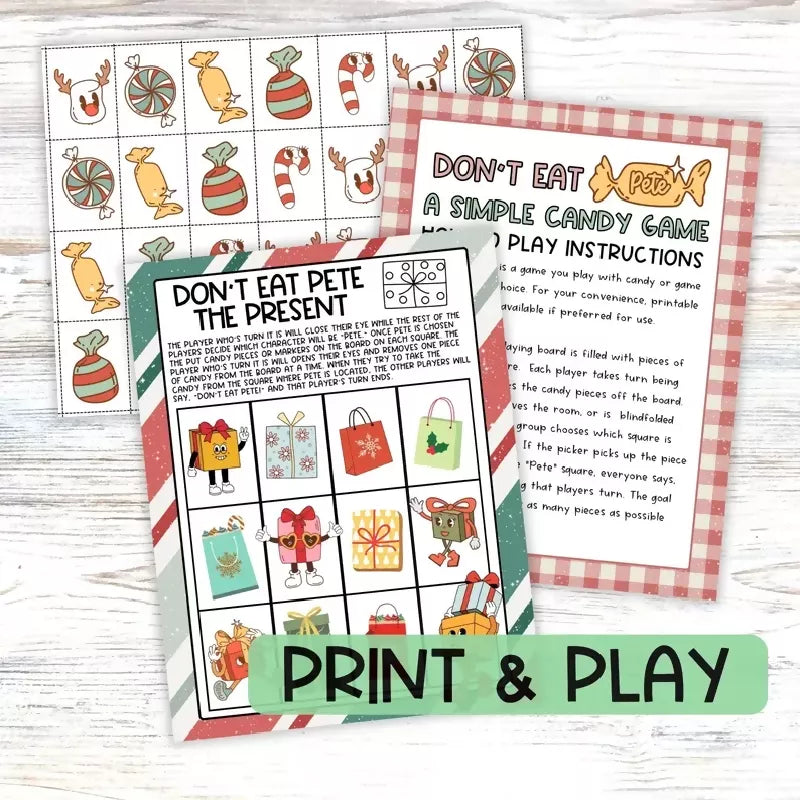 Don't Eat Pete the Present Easy Candy Game, Small Groups or 1:1 Activity for Christmas