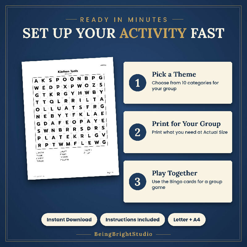 Extra Large Print Word Search for Seniors, 200 Printable Puzzles, Bingo Bonus, US Letter and A4