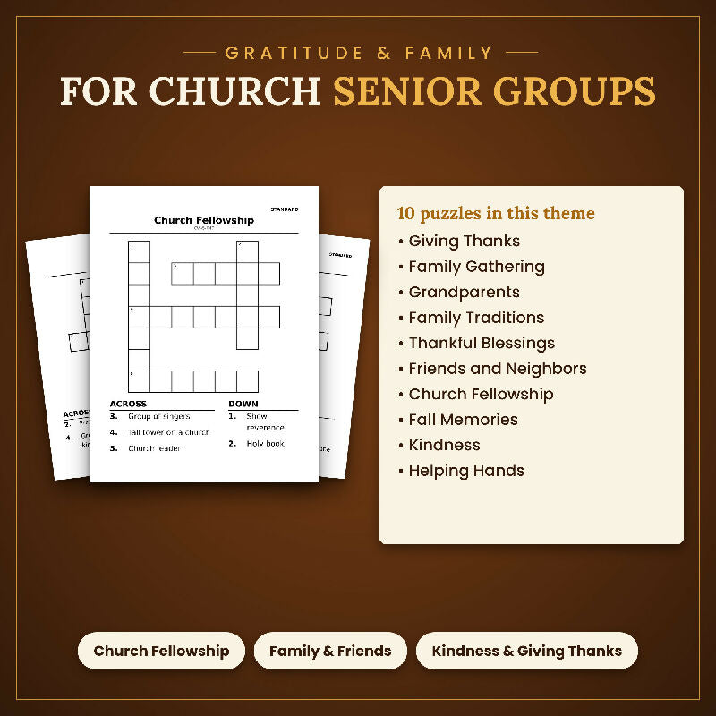 Fall Thanksgiving Crossword for Seniors, 50 Extra Large Print Puzzles, Answer Keys, US Letter and A4