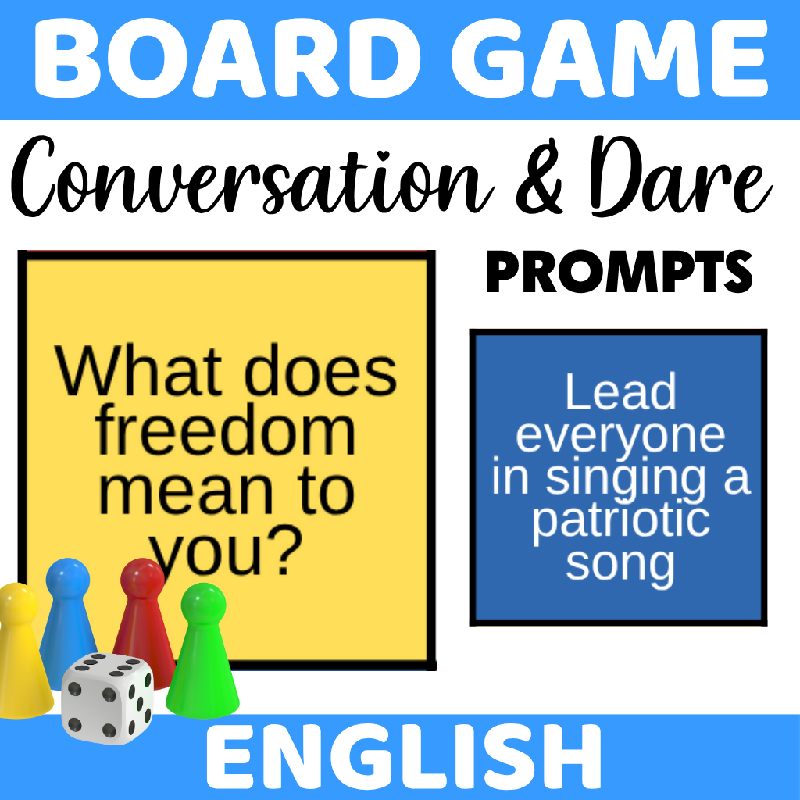 4th of July Board Game - Fun Competition with Conversation and Dare Prompts about Fourth of July - Independence Day