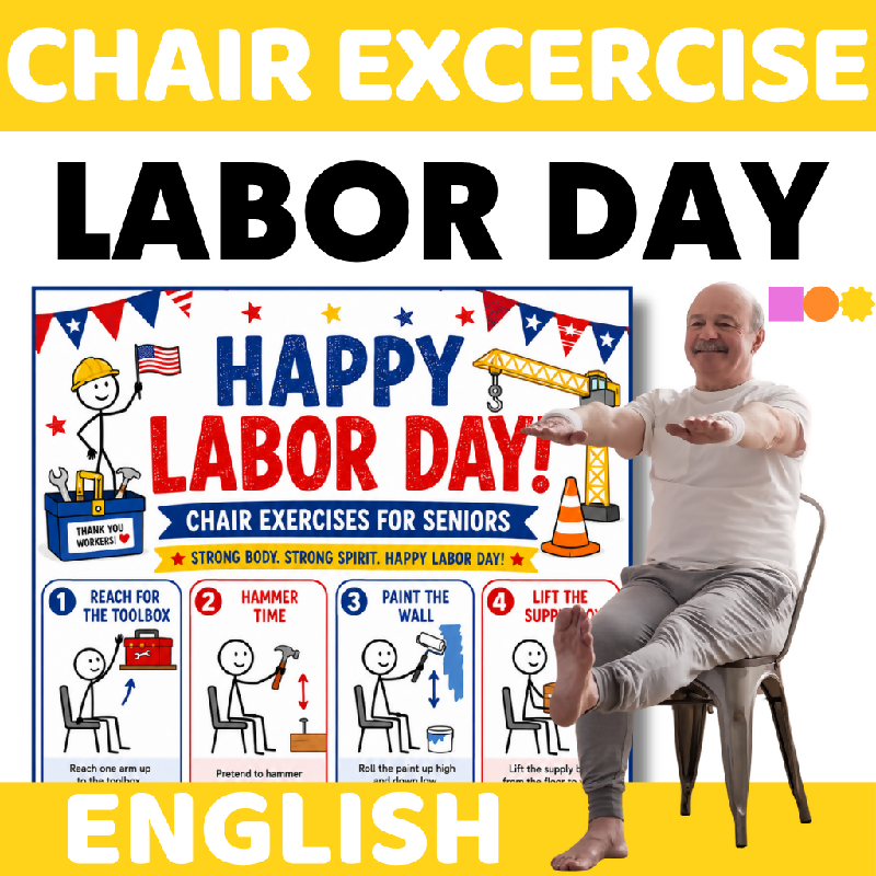 Printable Labor Day Chair Exercise Routine for Seniors | Gentle Seated Workout for Home Care and Assisted Living