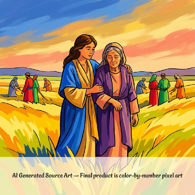 Ruth and Naomi Collaborative Color by Number | Giant Group Activity Poster | Biblical Art | Watercolor Style