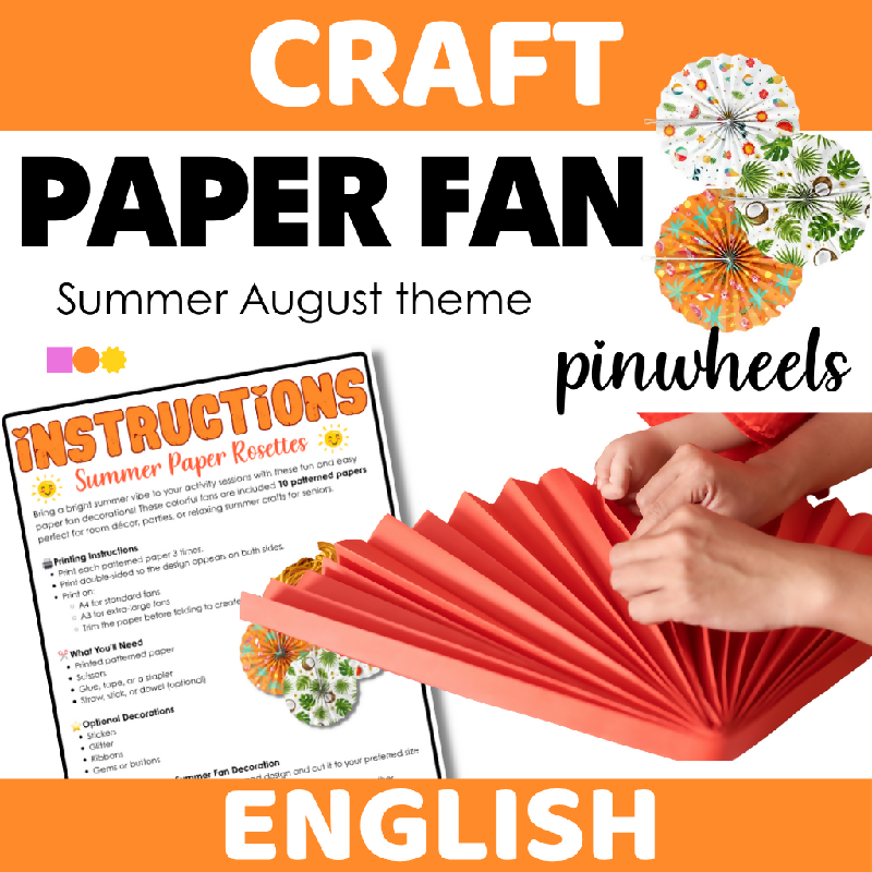 Paper Summer Rosettes Craft for Seniors | Printable Easy Folding Activity for Elderly Adults and Senior Living - Fans or Decor