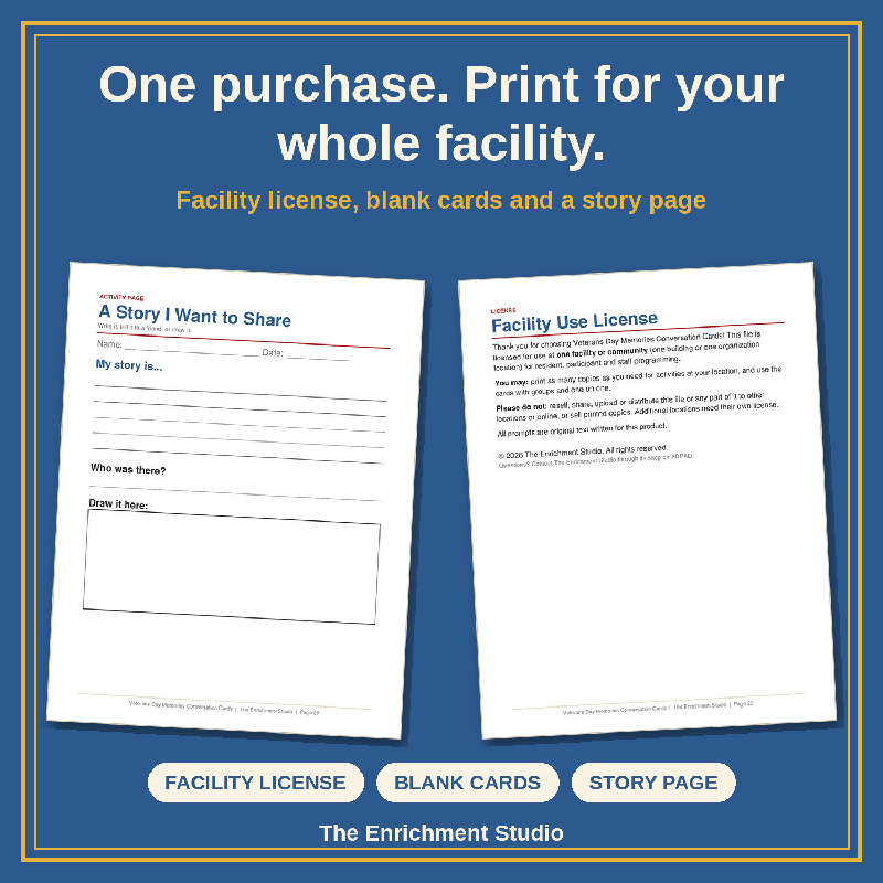 Veterans Day Memories: Large Print Conversation Cards for Senior Living and Memory Care