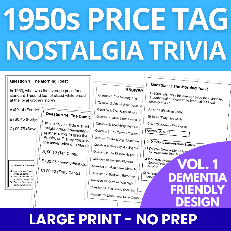 Price Trivia 1950s Price Tag Nostalgia Trivia Game for Seniors and Memory Care ...