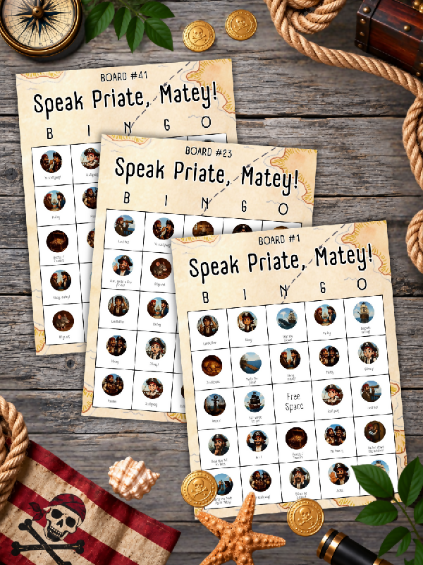 Talk Like a Pirate Day Activity, Let's Speak Pirate Bingo Game, With Playing Cards