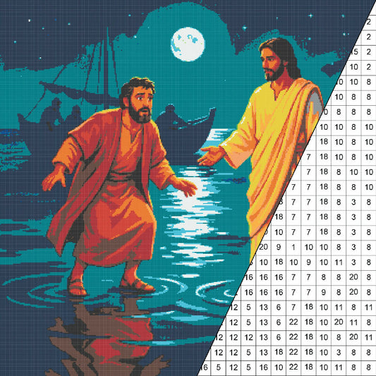 Walking on Water Collaborative Color by Number | Giant Group Activity Poster | Biblical Art | Watercolor Style