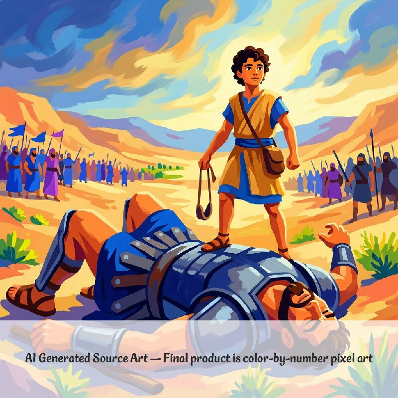 David and Goliath Collaborative Color by Number | Giant Group Activity Poster | Biblical Art | Watercolor Style