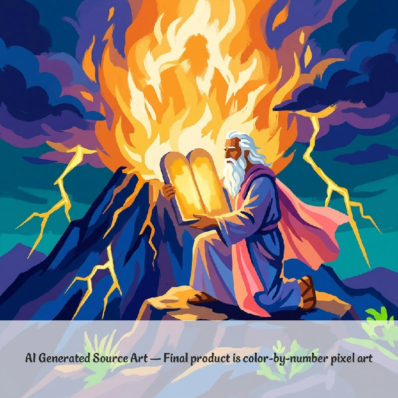 Moses and the Ten Commandments Collaborative Color by Number | Giant Group Activity Poster | Biblical Art | Watercolor Style