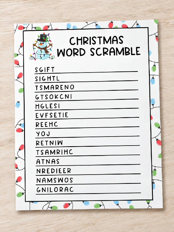 Christmas Word Game Puzzle Printable Worksheet Bundle, Holiday Word Search, Word Scramble and Decoder Secret Message, Festive Party Activity