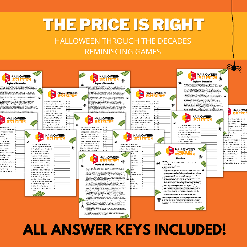 Halloween Through the Decades | Guess the Price Printable Games for Seniors