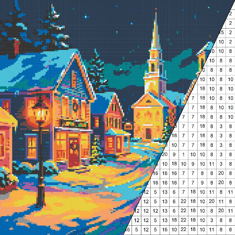 Snowy Village Christmas Collaborative Color by Number | Giant Group Activity Poster | Holiday Activity | Watercolor Style