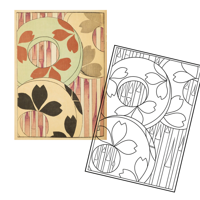 Shin-Bijutsukai Japanese Adult Coloring Book | Meiji Era Woodblock Prints & Floral Patterns | Dementia Activity | Art Therapy