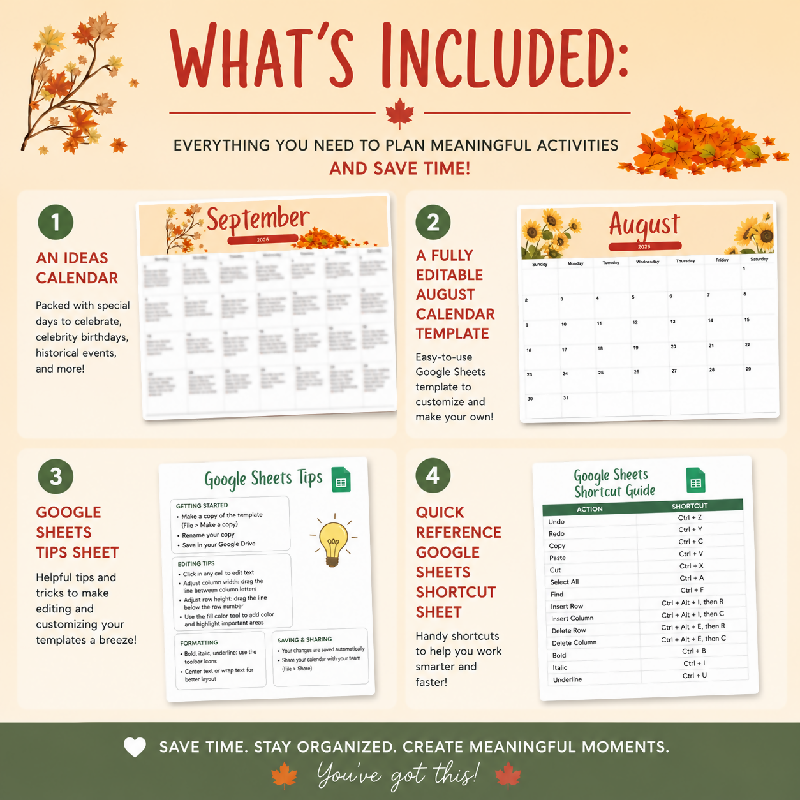September Activity Calendar Ideas | Editable Google Sheets Calendar Template | Senior Activities | Recreation Planning Tool