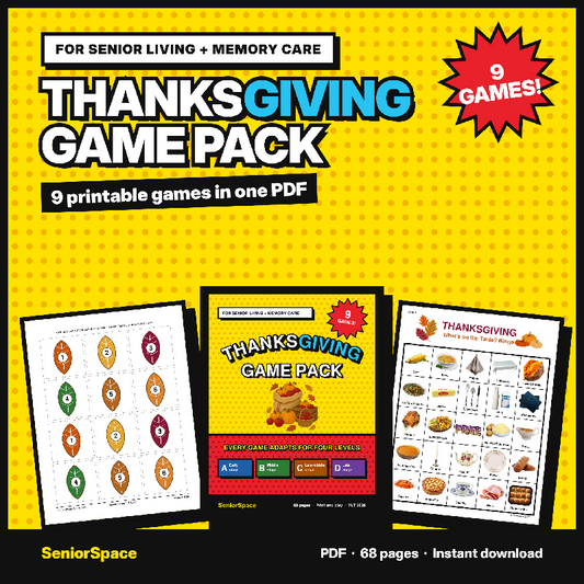 Thanksgiving Games for Seniors, 9 Printable Activities, Picture Bingo, Trivia, Memory Care and Nursing Home Activity Pack PDF