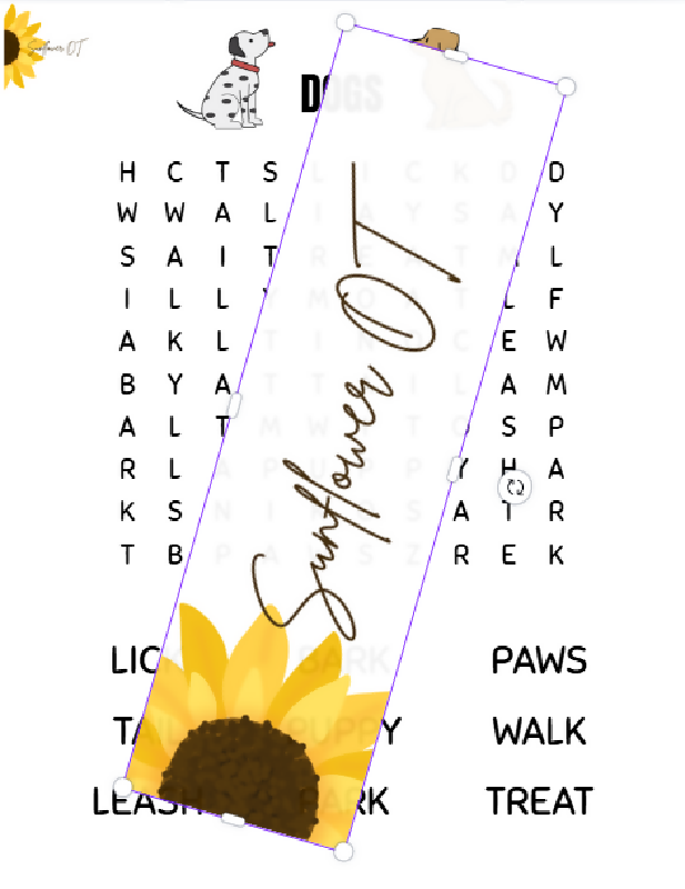 Sunflower OT 10x10 Dogs Word Search Puzzle Promo