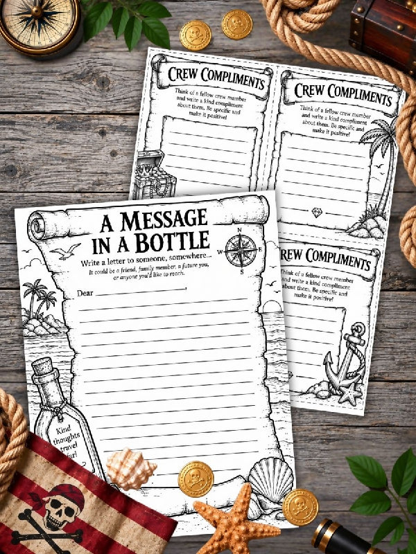 Pirate Coloring Sheets, Design Your Own Craft Pages, Messages and Note Pages, Worksheets for Group Activities