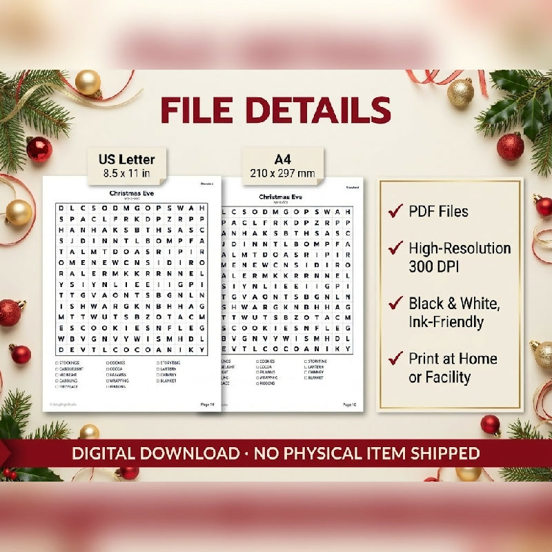 200 Large Print Christmas Word Searches + Bingo Calling Cards – Group Activity Set