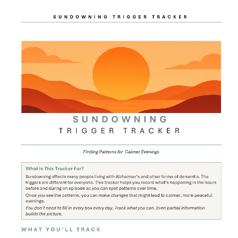 Sundowning Trigger Tracker for Activity Directors | Fillable PDF for Memory Care & Dementia Programming