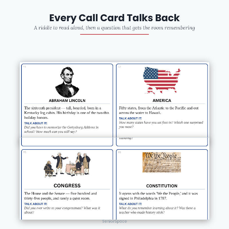 Presidents Day Picture Bingo, 25 Printable Cards, Call Cards with Clues, Discussion Questions Included