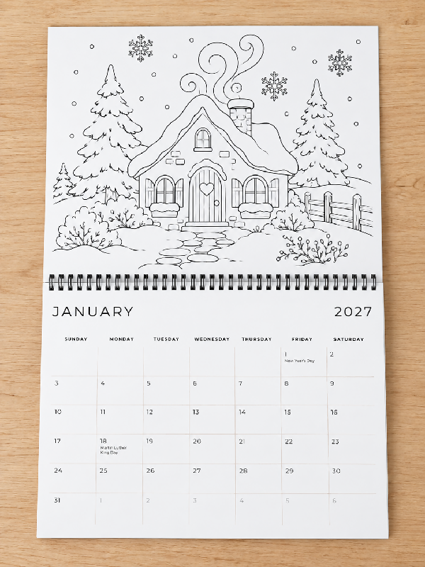 2027 Color Your Own Calendar, DIY Make Your Own 12 Month Wall Calendar, Great Gift to Give to Families