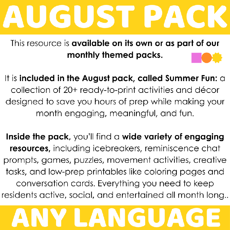 Printable August Image Puzzles for Seniors - Cognitive Stimulation Activity with Seasonal Pictures for Assisted Living - Brain Games for Cognitive Practice and Engagement