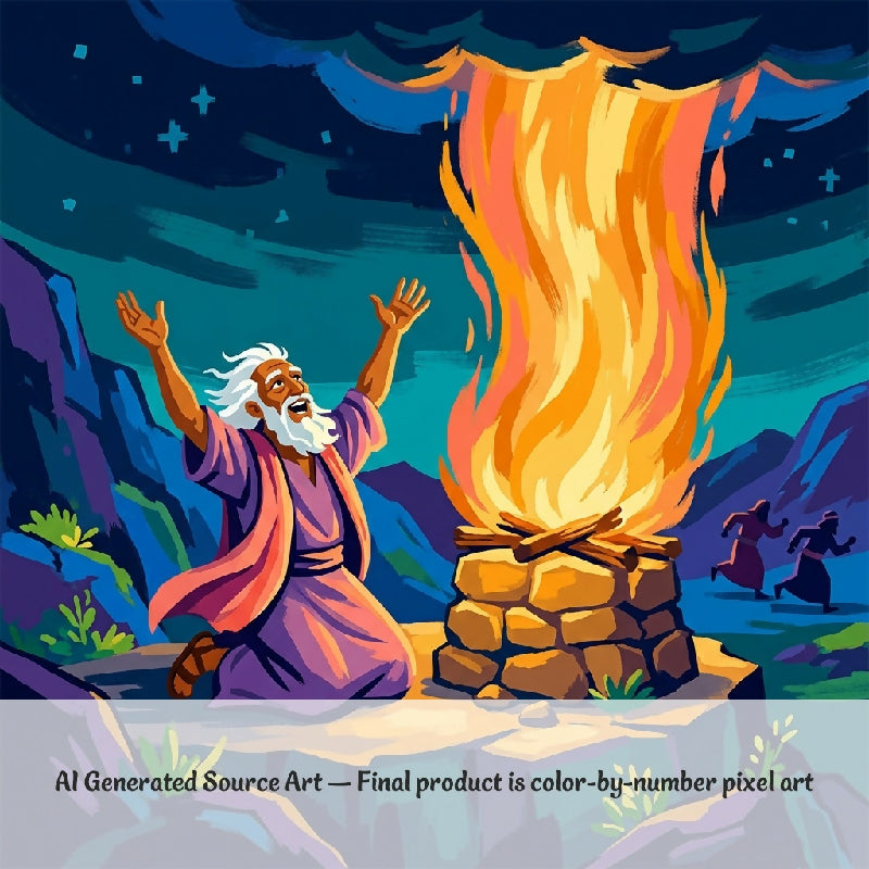 Elijah and the Fire Collaborative Color by Number | Giant Group Activity Poster | Biblical Art | Watercolor Style
