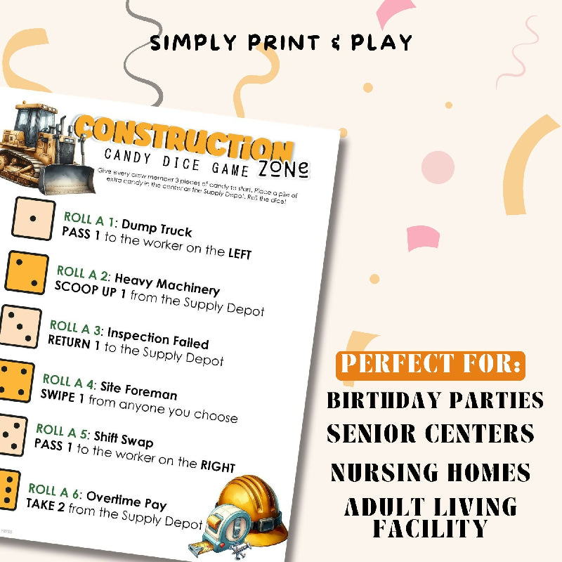 Construction Dice Game for Seniors | Low-Prep Group Activity for Assisted Living and Adult Day Programs