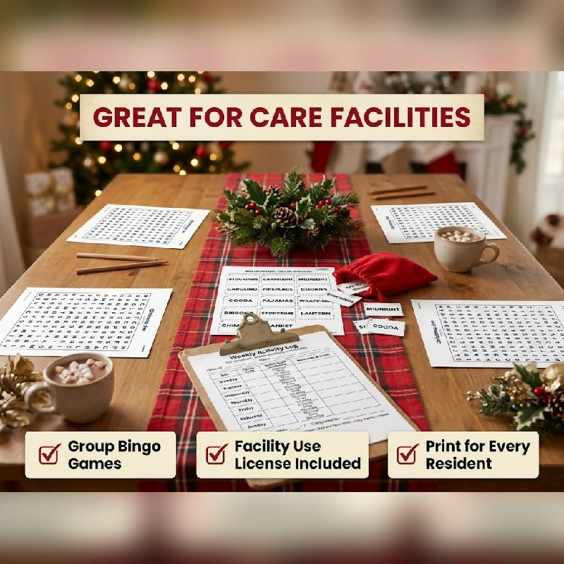 200 Large Print Christmas Word Searches + Bingo Calling Cards – Group Activity Set